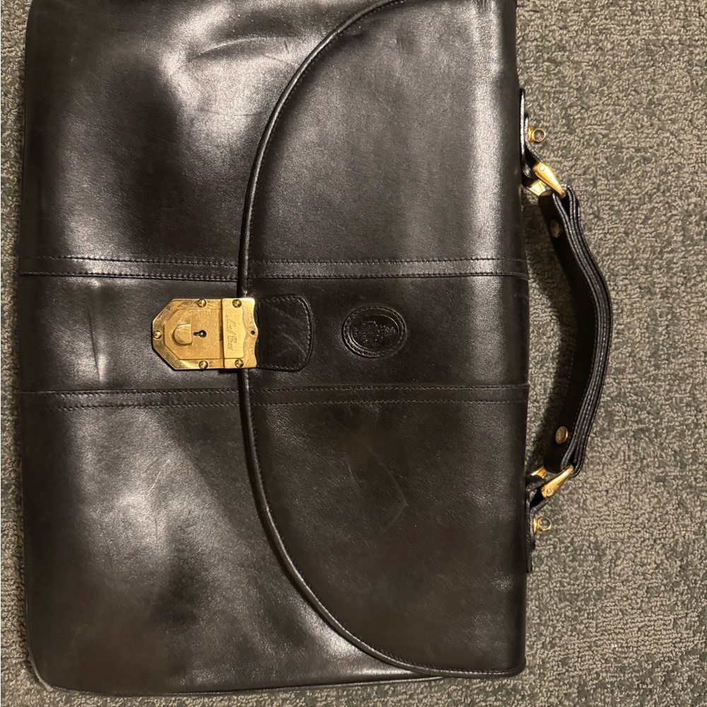 Vintage 1980s Mark Cross black leather attaché briefcase